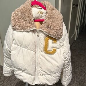 Zara Kids Cream and Brown Puffer Jacket